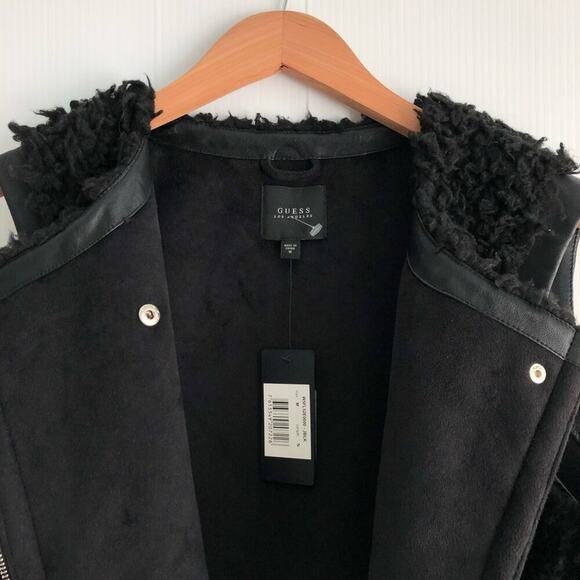 🆕 Guess Sherpa faux fur full zip black vest NWT size. Medium - Picture 4 of 11